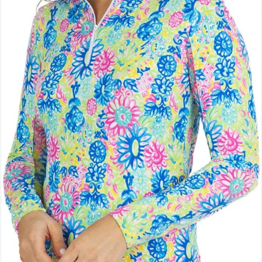 Ibkul Upf 50 Floral Print Long Sleeve Mock Turtleneck Quartz Zip Golf Tennis L